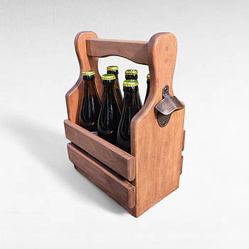Ящик для пива дерев'яний з відкривалкою Сувенірний переносний для 6 пивних бутилок або банок Подарунок для чоловіка Ручна робота Кипарис