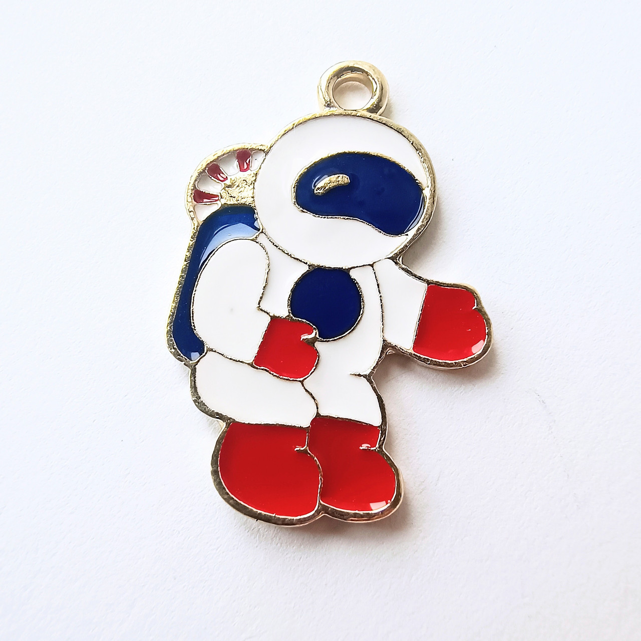Підвіска Finding Кулон шарм космонавт астронавт серце Світло-золотистий синя червона біла емаль 36 мм x 24 мм