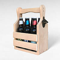 Ящик для пива деревянный с ОТКРЫВАЛКОЙ Сувенирный переносной для 6 пивных бутылок и банок Подарок для мужчины Бежевый