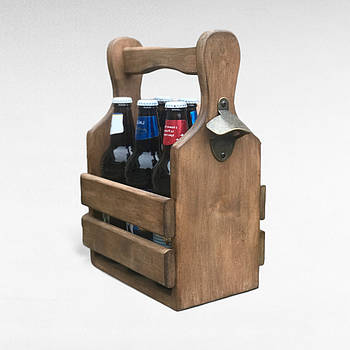 Ящик для пива дерев'яний з відкривалкою Сувенірний переносний для 6 пивних бутилок або банок Подарунок для чоловіка Ручна робота