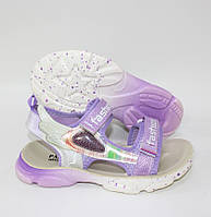 Летние спортивные фиолетовые босоножки для девочек на липучках