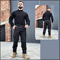 Тактический комплект убакс штаны с наколенникам, рубашка и брюки военный костюм кайман черный