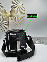 Кожаный мужской мессенджер Hugo Boss Городская барсетка черная для парня Хьюго Босс Мужская брендовая сумка