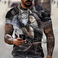 Повсякденна чоловіча футболка з 3D принтом Волка