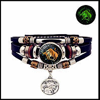 Светящийся винтажный браслет для мужчин и женщин, плетеные кожаные браслеты в стиле панк Зодиак Телец