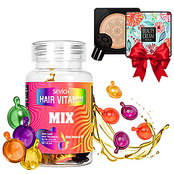 Капсули для волосся 30шт Sevich + Подарунок Кушон зі спонжем, 40 мл, Натуральний / Капсули з оліями для волосся