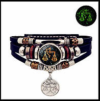 Светящийся винтажный браслет для мужчин и женщин, плетеные кожаные браслеты в стиле панк Зодиак Весы