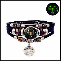 Светящийся винтажный браслет для мужчин и женщин, плетеные кожаные браслеты в стиле панк Зодиак Скорпион