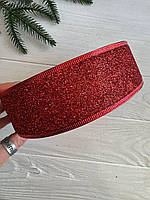 Лента блестящая новогодняя 5,0 " Метал " , красная , рулон 45 метров