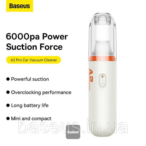 Автомобільний пилосос BASEUS A2pro Car Vacuum Cleaner 120mL, 6kPa (VCAQ040002) (VCAQ040002) white, фото 1