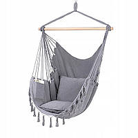 EWQ Подвесное кресло гамак бразильский BOHO 100см + 2 шт подушки Light Grey