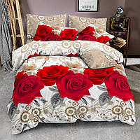 Комплект постельного белья Евро 200*220 Постельное белье с красными розами (22589) Бязь хлопок полиэстер