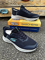 Літні кросівки сітка SKECHERS Slip-ins Дуже зручні та легкі чорні, кросівки чоловічі літні сітка чорні