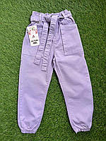 Фиолетовые хлопковые легкие штаны момы джогеры на девочку Турция 134