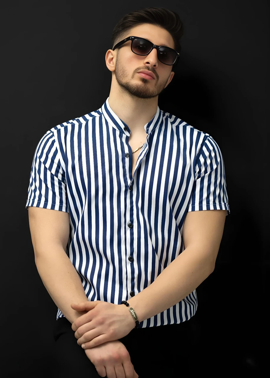 Сорочка з коротким рукавом з малюнком у смужку M L XL XXL 01-167-305, фото 1