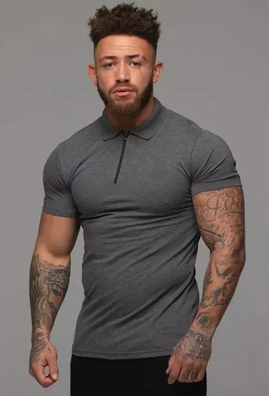 Футболка поло графітового кольору на замку M L XL XXL 72-95-001, фото 1