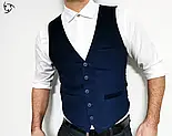 Темно-синій жилет вельветовий з мікро орнаментом по тканині S XL 35-J1-041, фото 2