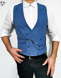 Стильний жилет блакитного кольору з круглим коміром та аксесуаром XL 25-J1-046
