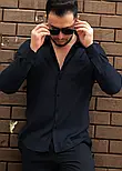 Модна чорна сорочка чоловіча з кишенею M L XL XXL 3XL 80-71-502, фото 3