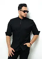 Сорочка дизайнерська на ґудзиках із класичним коміром чорна M L XL XXL 3XL 80-89-602