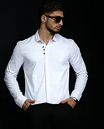 Сорочка з дизайнерським коміром та гудзиками білого кольору M L XL 3XL 01-89-502