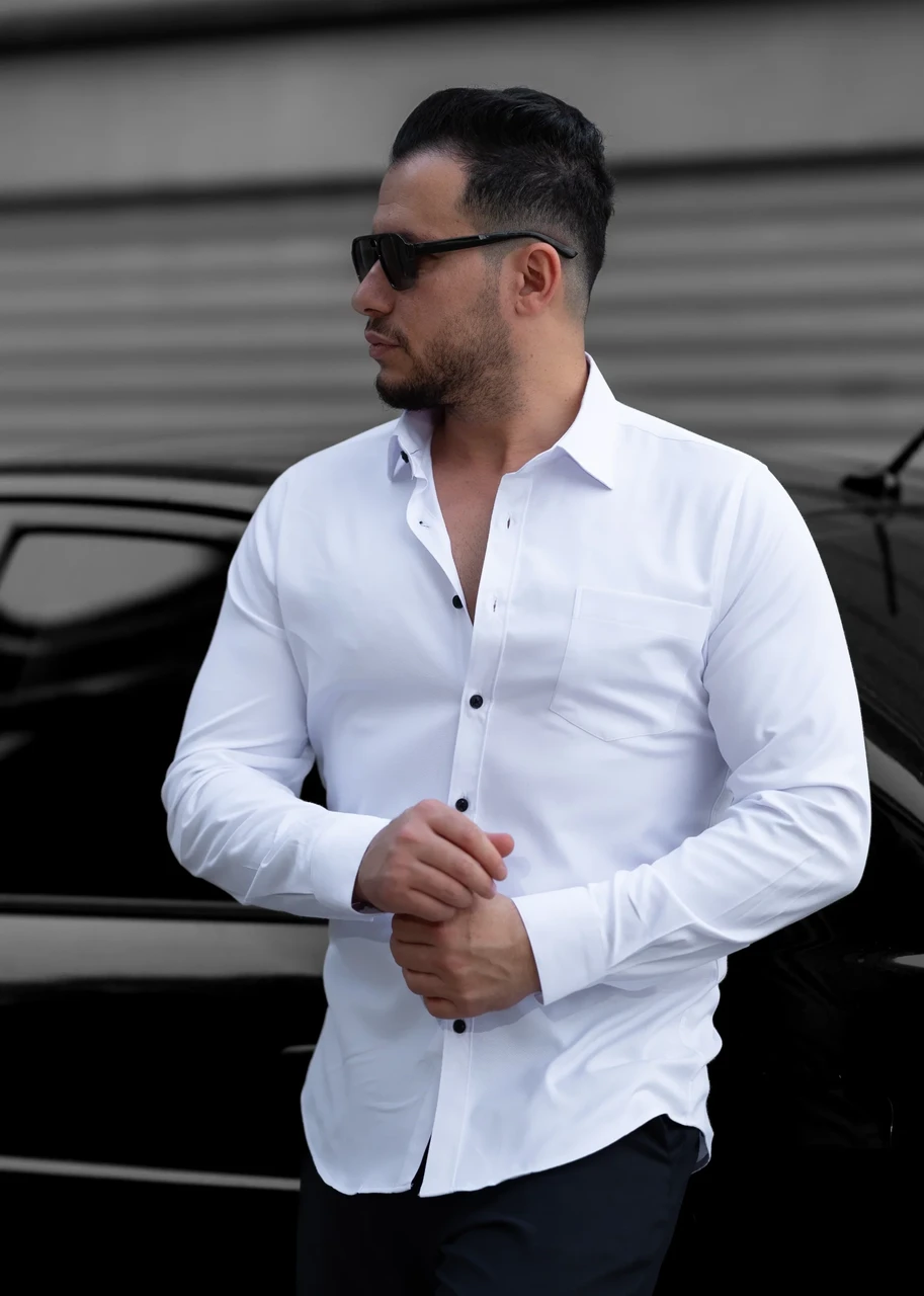 Модна біла сорочка чоловіча з кишенею M L XXL 3XL 01-71-502, фото 1
