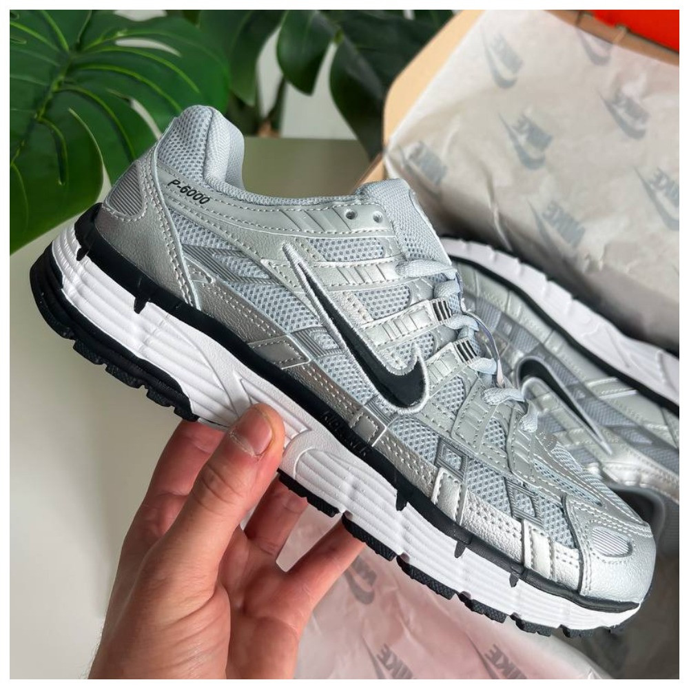 Жіночі кросівки Nike P-6000 White Silver Black, сріблясті шкіряні кросівки найк P-6000, фото 1