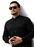 Чорна базова приталена сорочка без коміра M L XL XXL 3XL 80-28-401, фото 4