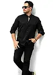 Чорна базова приталена сорочка без коміра M L XL XXL 3XL 80-28-401, фото 5