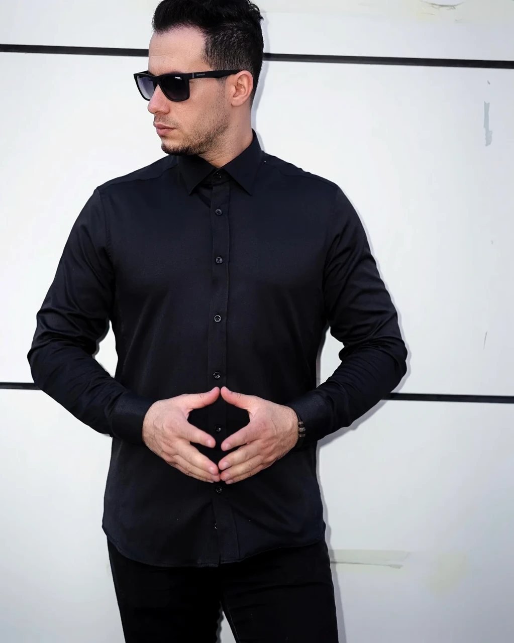 Чорна сорочка класична приталена L XL XXL 3XL 80-27-401