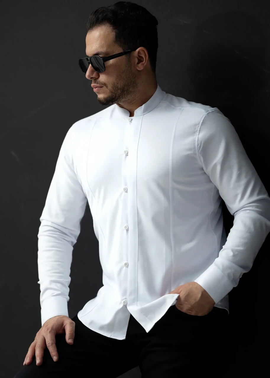 Біла строга приталена сорочка  M L XL XXL 3XL 01-220-502