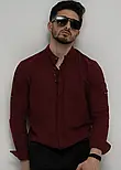 Лляна сорочка чоловіча кольору бордо M L XL 44-91-705, фото 4