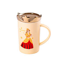 Оригинальная чашка,чашка керамическая с крышкой объем400мл с милым и декоративным оформлением Princess жёлтая