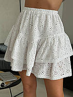 Красивая нежная женская белая короткая пышная юбка с перфорацией прошва 100% хлопок