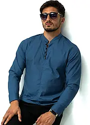 Модна сорочка з дизайнерською застібкою Rubaska синя XXL 3XL 29-109-502