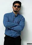 Чоловіча Сорочка Слім-Фіт Небесно-Синя з Стійкою M L XL XXL 3XL 24-91-502, фото 3