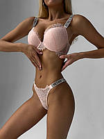 Комплект женского нижнего белья Victoria's Secret, красивое белье Виктория Сикрет VS со стразами з пуш ап