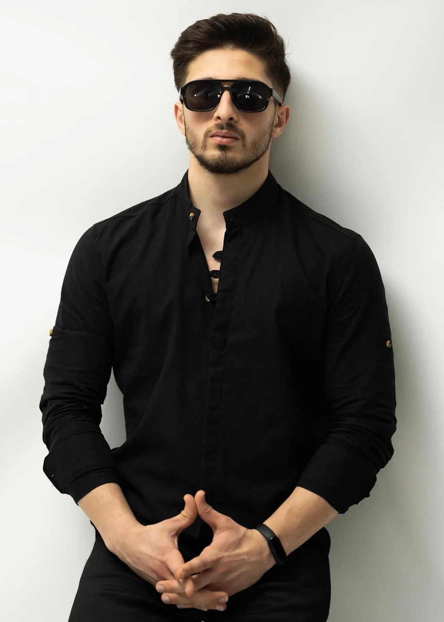 Чорна сорочка молодіжна довгий рукав S M L XL XXL 80-91-7051