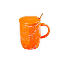Чашка с мраморный декором , керамическая чашка , с крышкой и ложкой, объем 420 м