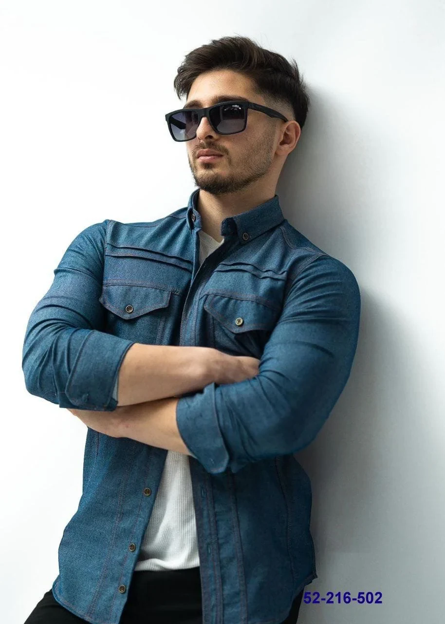 Чоловіча сорочка на довгий рукав джинсова M L XL XXL 52-216-502, фото 1