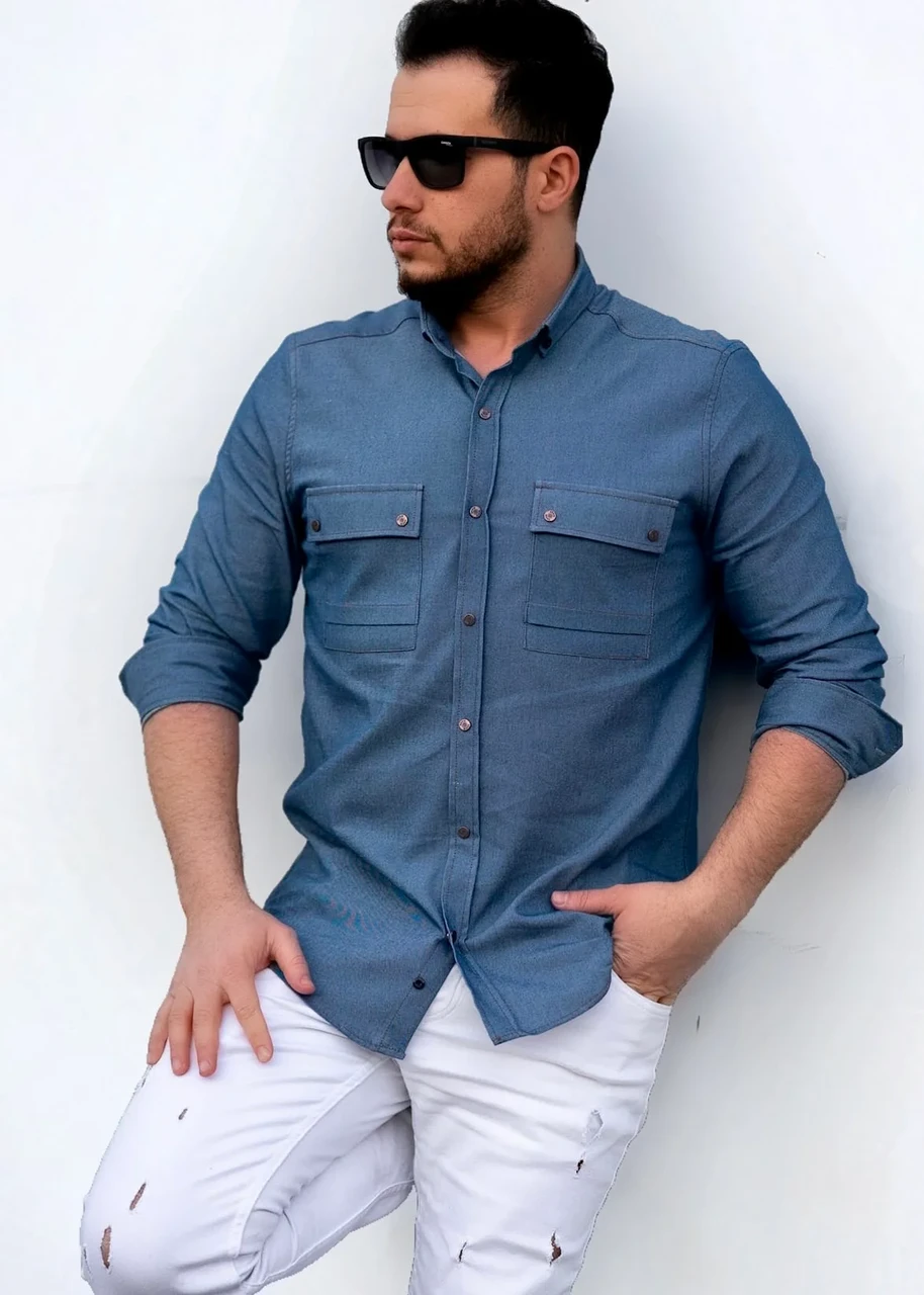 Сорочка джинсова з кишенями M L XL XXL 52-214-502