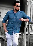 Сорочка джинсова з кишенями M L XL XXL 52-214-502, фото 4