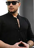 Чоловіча чорна сорочка з дизайнерською застібкою та коміром стійка M L XL XXL 3XL 80-220-502, фото 3