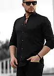 Чоловіча чорна сорочка з дизайнерською застібкою та коміром стійка M L XL XXL 3XL 80-220-502, фото 4