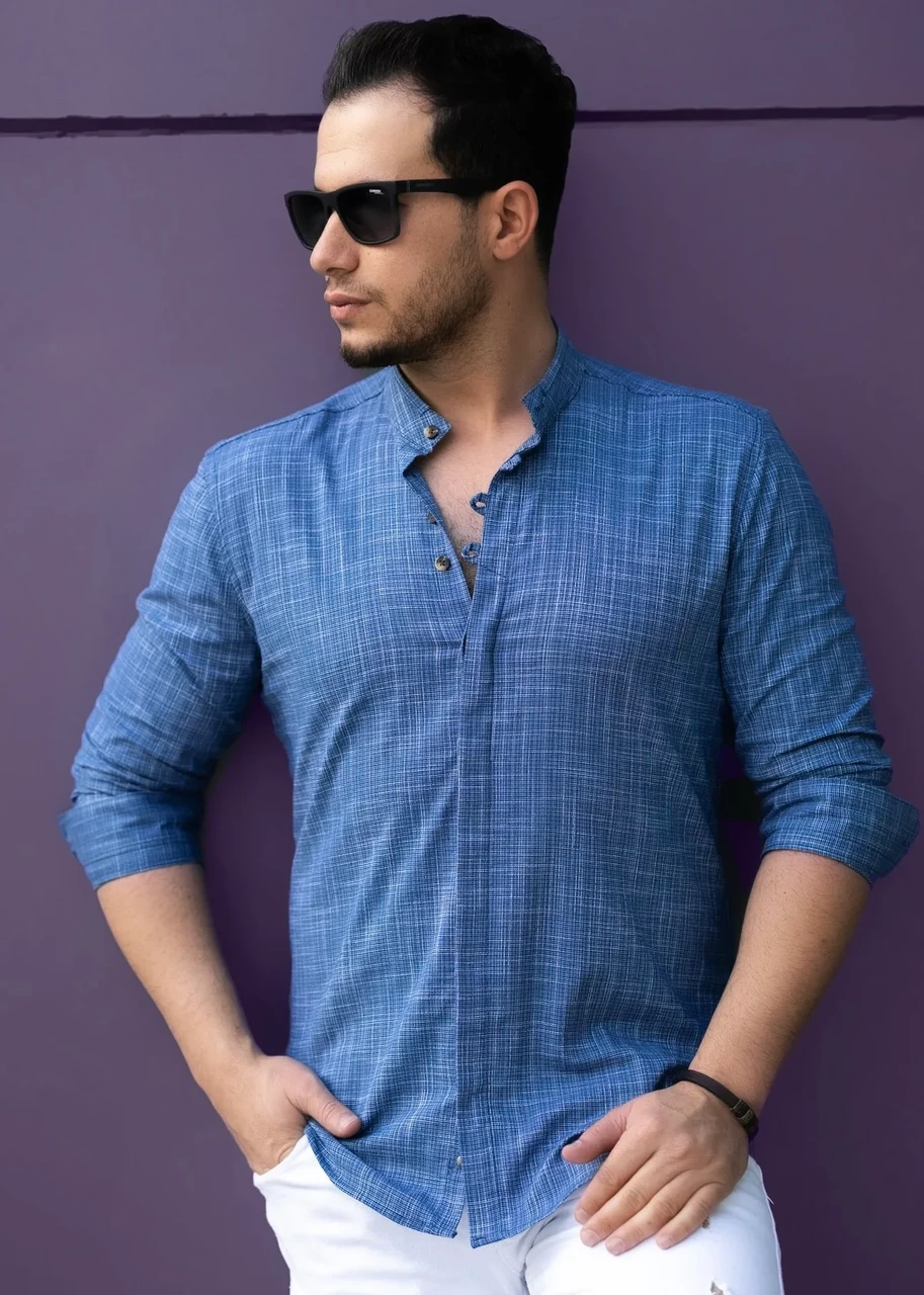 Модна сорочка тканина як льон джинсового кольору M XL 52-91-703, фото 1