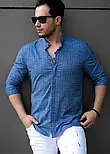 Модна сорочка тканина як льон джинсового кольору M XL 52-91-703, фото 2