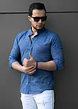 Модна сорочка тканина як льон джинсового кольору M XL 52-91-703, фото 5