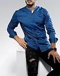 Рубашка стойка синего цвета с кнопкой и потайными пуговицами S M 26-61-433, фото 3