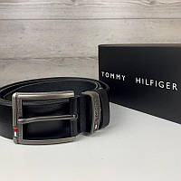 Кожаный ремень Tommy Hilfiger под джинсы мужской пояс черный 4 см (Томми Хилфигер) металлическая пряжка