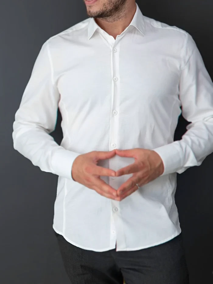 Святкова сорочка приталена кольору айвері під запонки S M L XL XXL 03-80-401